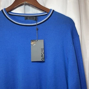G/Fore Sweater Men L Blue Merino Wool Crew Neck Contrasting Trim Ribbed NWT - Picture 1 of 8