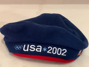 2002 Winter U.S. Olympic Team ROOTS Beret –Blue Fleece w Embroidered Red & White - Picture 1 of 4