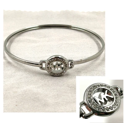 MICHAEL KORS Crystal Pave Silver Tone Logo Bangle Bracelet MKJ6520040 Nice - Image 1 of 4