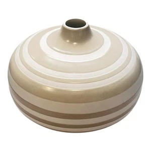 Jaliang Slinky Striped Pottery Bud Vase Off White Cream Round - Picture 1 of 5