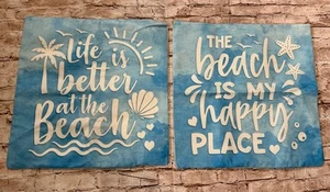 Set of 2 Beach Themed Throw Pillow Covers 17” X 17” Life Is Better At The Beach - Picture 1 of 2