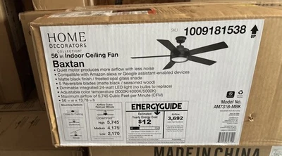 Home Decorators Baxtan 56in. Smart Indoor Matte Black Ceiling Fan Adjustable LED - Image 1 of 3