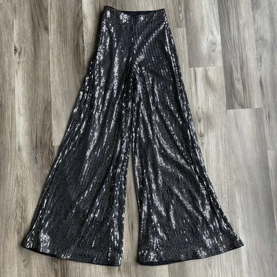 Pantalones acampanados ALTAR'D STATE negros/plateados cintura alta lentejuelas XS Glam Festival Rave Foto 1 de 4