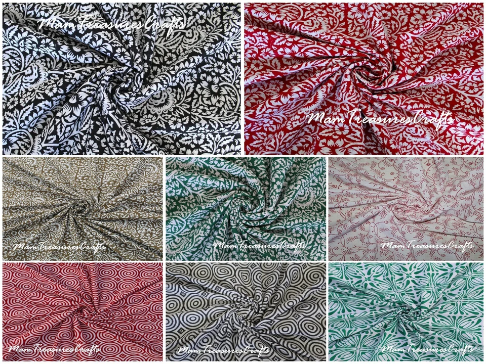 Multicolor Floral Hand Block Printed Cotton Fabric Dressmaking Fabric By Yard AU - Image 1 of 1