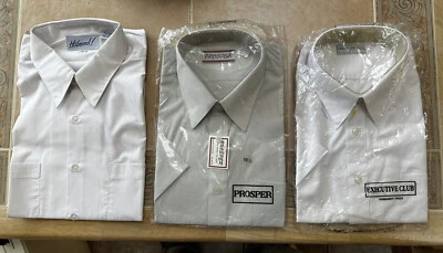 3 camisas de vestir vintage de manga corta para hombre 16,5. (2 blanco, 1 gris) nuevo stock antiguo Foto 1 de 4