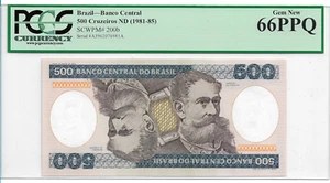 Brasil Danco Central 500 Cruzeiros PCGS 66PPQ (1981-1985) 1015 - Imagen 1 de 2