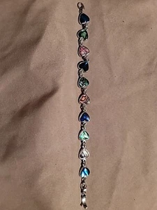 Silver tone Heart Link Multi-color  7 Bracelet  - Picture 1 of 4