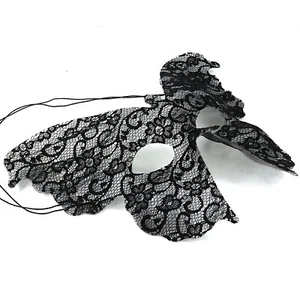Black Lace Butterfly  Mask Italian Fabric Eyemask Venetian New Year's  NFP461 - Picture 1 of 2