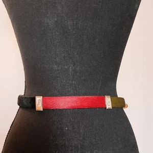 BRIGHTON Faux Fur Red, Black, Green, & Tan with Silver Accents Leather Belt 30 - Picture 1 of 9