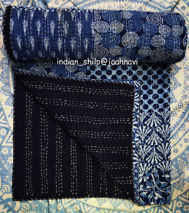 Indian Cotton Twin Kantha Quilt Assorted Patchwork Bedspread Hand Block Printed