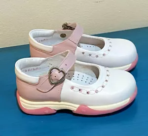 ❤️ NEW Girls Pink & White School Shoes Mary Janes w/Stones & Buckle 25 8 Toddler - Picture 1 of 5