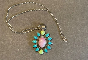 COLGANTE NAVAJO PLATA ESTERLINA L TURQUESA/PIEDRAS MILTICOLORES #1 - Imagen 1 de 8