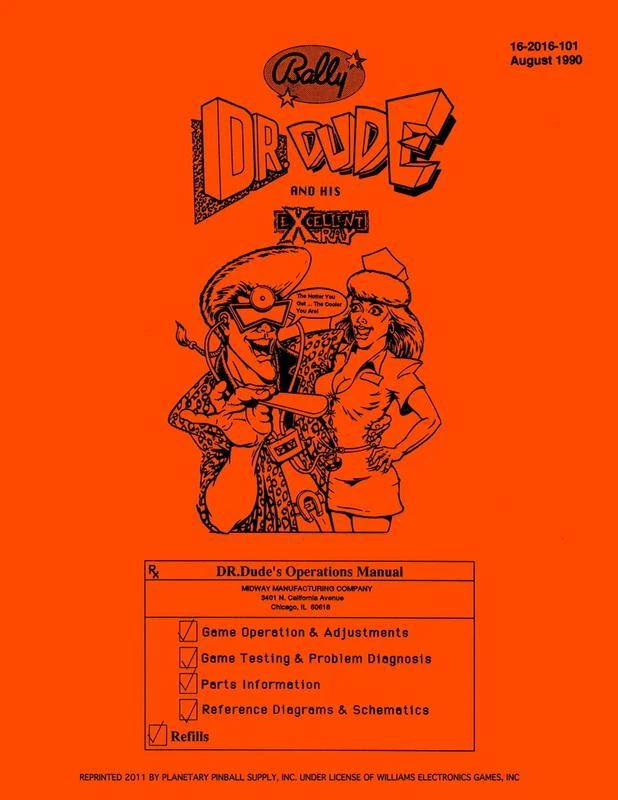Dr. Dude Pinball Arcade Machine Operations/Service/Repair Manual Bally PPS 9E/tB - Image 1 of 1