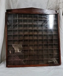 VTG Thimbles Miniatures Display Case Wood Sliding Plexiglass Front 100 Cubbies - Picture 1 of 5