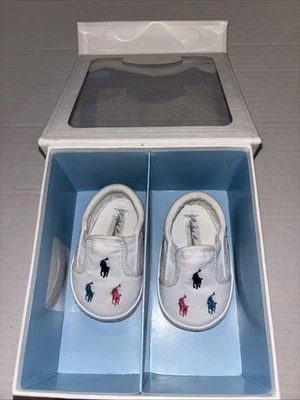 Nuevo Polo Blanco Multi Lona Bebé Zapatos Ralph Lauren Foto 1 de 4