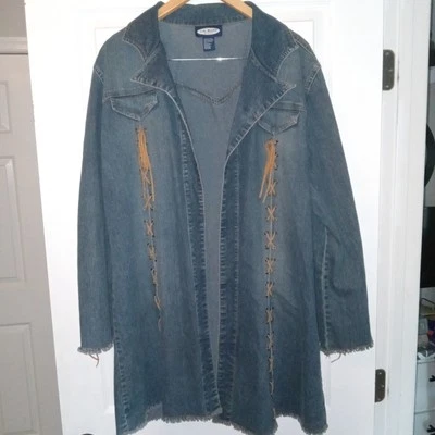 Abrigo grande LA Blues Y2K denim con cordones dobladillo deshilachado Foto 1 de 4