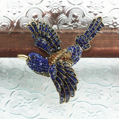 Broche de pájaro con estrás azul vintage cristal brillante prendedor de pájaro volador Foto 1 de 4