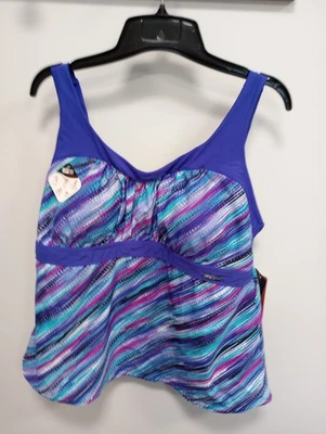 ZeroXPosur NWT Women's Tankini Top Size 18W Tanzanite - M68152 Purple Strip - Image 1 of 4