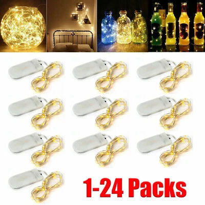 1-24 Pack 20LEDs 6.6ft Battery Operated Mini LED Copper Wire String Fairy Lights - Image 1 of 4