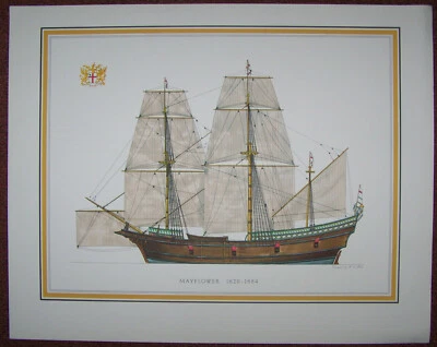 pilgrim Mayflower schöner alter Siebdruck nach Hans A Muth 1969 - Bild 1 von 4