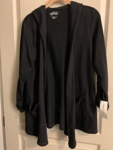Style & Co Sport Size M Black Open Front Hooded Knit Jacket Soft 28" length NWT - Picture 1 of 6