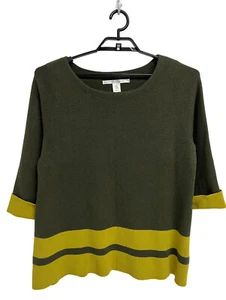 Max Studio Women's 3/4 Sleeve Forest Green Striped Pullover Sweater Size 1X - Picture 1 of 10