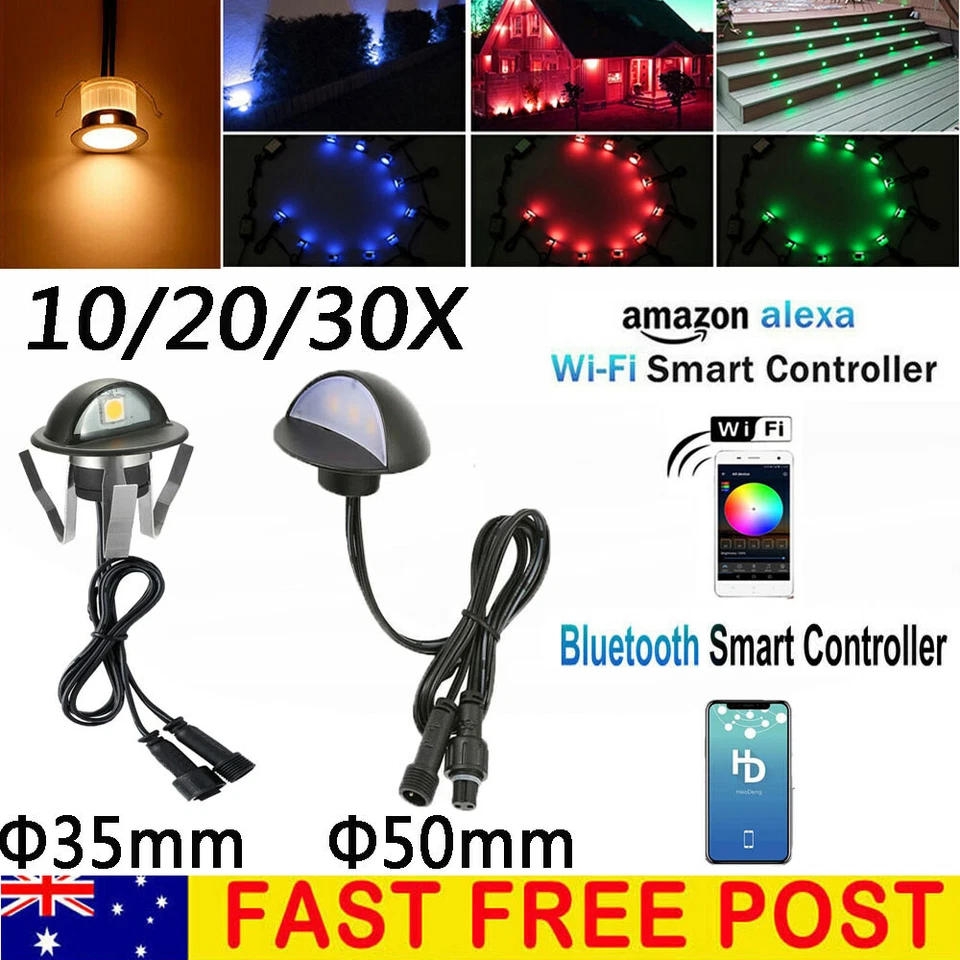 10-30X RGB LED Bright Deck Light 35mm /50mm Black WIFI Half Moon LED Step Plinth - Image 1 of 4