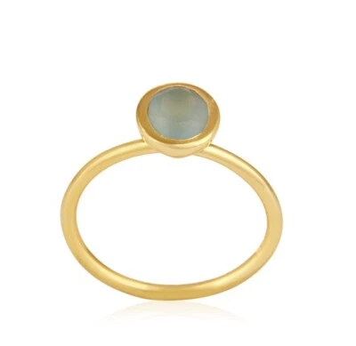 Delicado minimalista oval calcedônia aquática anel de banda de ouro para presente de casamento de aniversário - Imagem 1 de 4