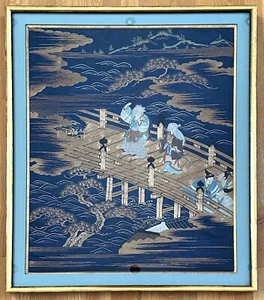 Framed Antique Japanese Embroidery Fukusa Panel Takasago Legend - Picture 1 of 13