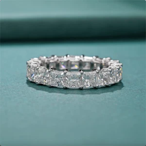 950 Platinum 6.00CT Lab Grown Princess Cut Diamond Full Eternity Wedding Ring - Picture 1 of 12