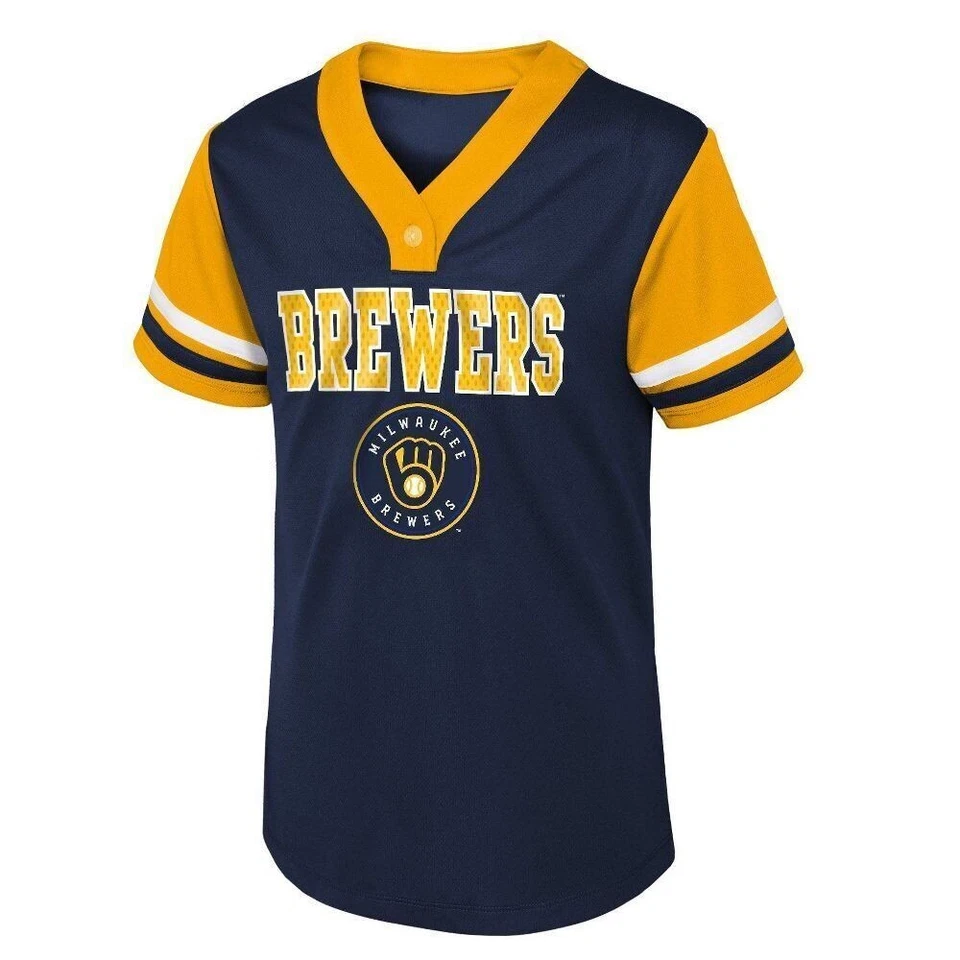 Milwaukee Brewers MLB Henley Team Jersey Girl's LARGE