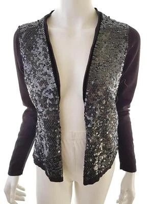 J by Jasper Conran  T. M Negro Cárdigan abierto Viscosa Manga larga Punto fino L - Imagen 1 de 4