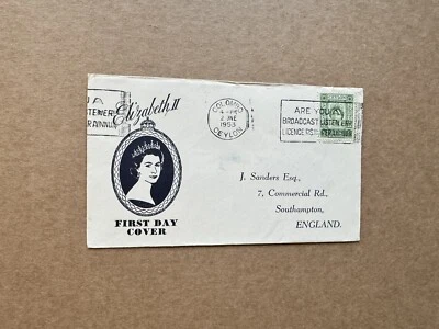 Ceylon 1953 QEII Coronation FDC #SG433 +B&W QEII Cachet +Radio Slogan CXL - Image 1 of 2
