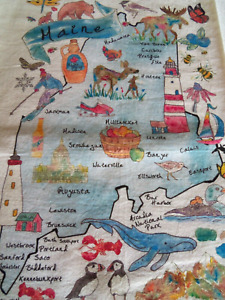 Large White Cotton Kitchen Splasher/Tea Towel Souvenir MAINE STATE MAP 27" New!!