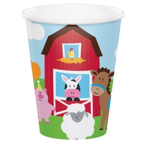 Farmhouse Barnyard Party Supplies Paper Cups 8Pk Animals Farm Birthday Tableware - Picture 1 of 1