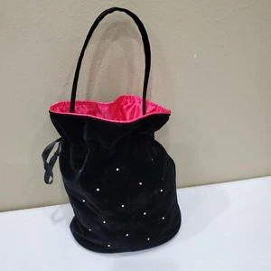 Victorias Secret Satchel Handbag Black Velvet with Rhinestones Drawstring Close - Picture 1 of 10