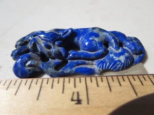 664 CARVED LAPIS CHINESE DRAGON, DRILLED TO BE A PENDANT. EX OLD TIME ROCK SHOP - Picture 1 of 4