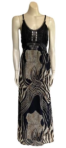 Urban Alibi Maxi Dress Sz 12 Beaded Animal Print Chiffon Lined Sleeveless Black - Picture 1 of 14