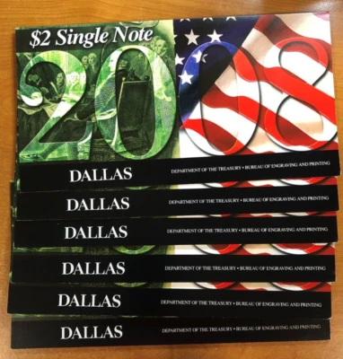 2008  $2 Uncirculated Single Federal Reserve Notes Dallas - 6(SIX)  Consecutive - Image 1 of 4