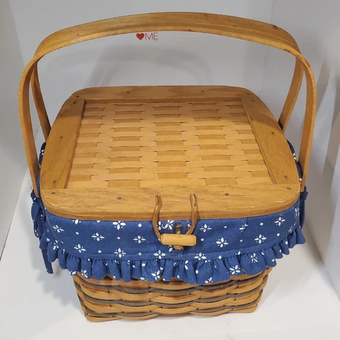 Longaberger Blue And White Picnic Basket 1997 With Liner Cover