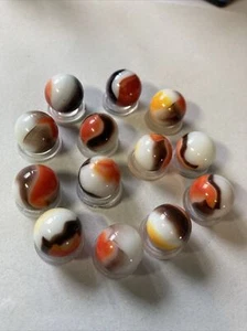 13 OLD VTG Akro Agate 3-Color Marbles Oragne Brown White See pictures - Picture 1 of 24