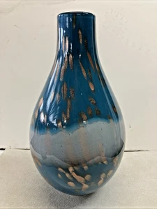Lenox Vase American By Design Turquoise Blue & Copper ART GLASS Height: 14” Inch - Picture 1 of 9