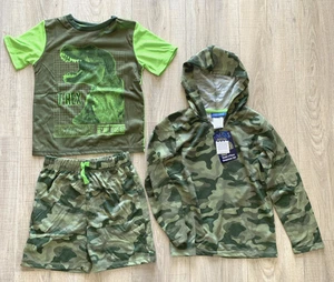 3 pc Saint Eve Pajamas Boys Dinosaur T-Rex Sleepwear Short Set Green Camo Sz 7/8 - Picture 1 of 11