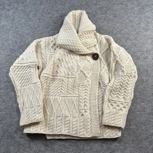 Carraigdonn 100% Merino Wool Irish Cardigan Sweater Womens Small Ivory White - Picture 1 of 8