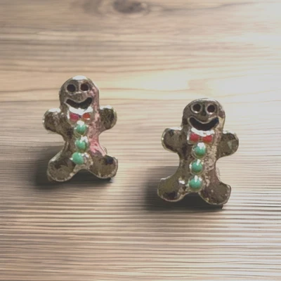 Gingerbread Man Vintage Stud Earrings Christmas Jewelry Stocking Stuffers - Image 1 of 3