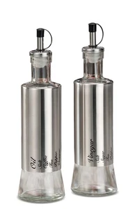 Regalo Italiano Menaje De Vidrio Y Acero Para Aceite Y Vinagre 300 M - Imagen 1 de 1