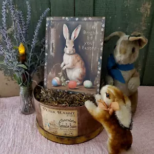 ANTICA INSEGNA CONIGLIETTO CONIGLIETTO PRIMITIVA ANTICA VINTAGE STILE ARTE POPOLARE Pasqua Essere Luminosa - Foto 1 di 10