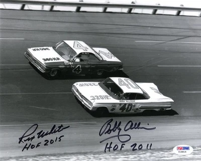 FOTO AUTOGRAFADA 8x10 REX WHITE & BOBBY ALLISON DUPLA ASSINADA + HOF PSA/DNA raro - Imagem 1 de 2