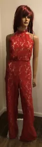 NEW Lotus Threads New York Women's Red Lace & Beaded Jump Suit Size 10 - Picture 1 of 11