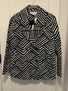 NWT Saltwater Luxe Pea Coat Jacket Double Breasted Black/grey/white Small - Picture 1 of 6
